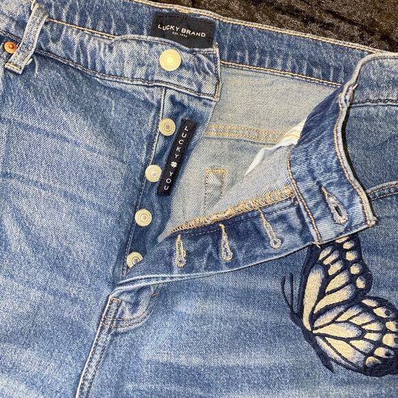 Lucky Brand Jeans Womens Size 18/34R Blue Drew Mom Taper Embroidered Butterfly - Picture 2 of 13